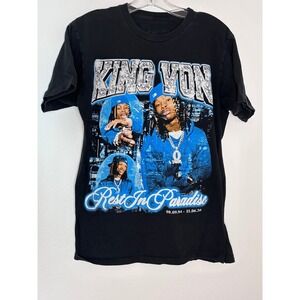 King Von Rest In Paradise Memorial Graphic T-Shirt Black Blue Mens Small S